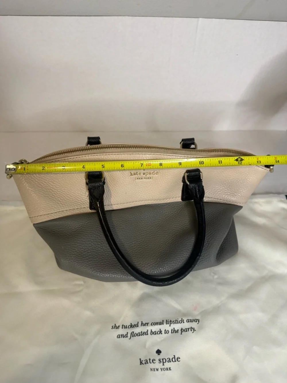 kate spade‎ Two-Tone Pebbled Leather Satchel in Cream, Gray and Black